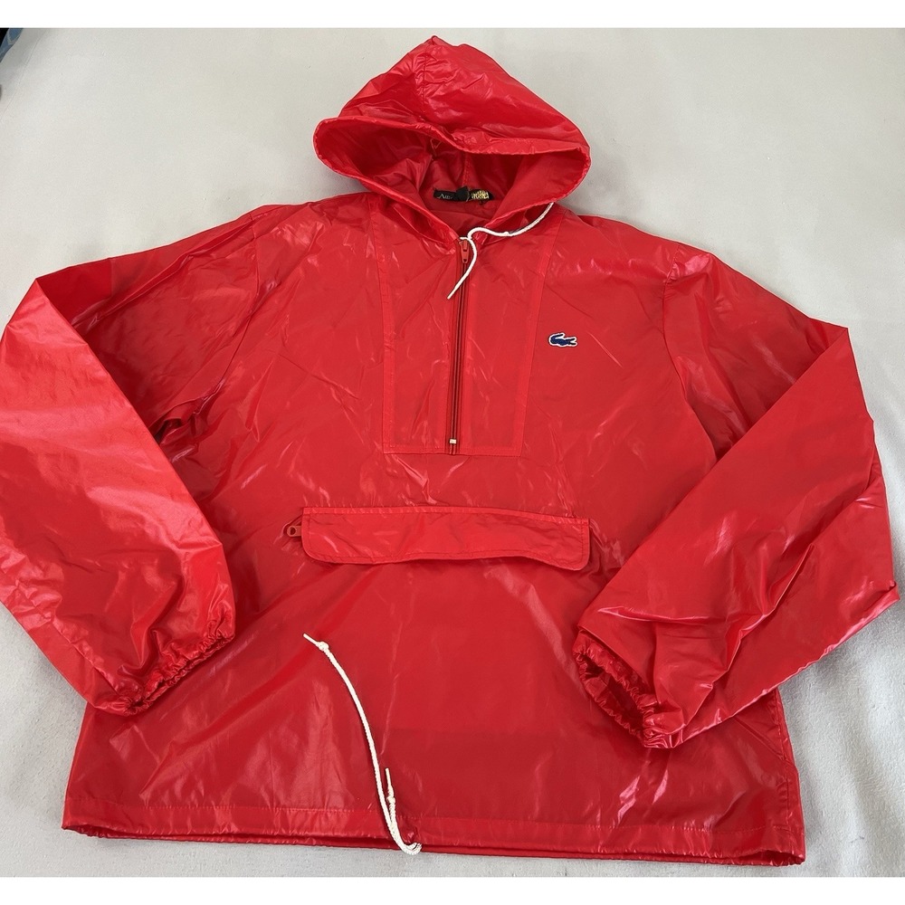 Vintage Alligator Anorak Windbreaker Mens Medium Red Hooded 1/4 Zip Packable Y2K